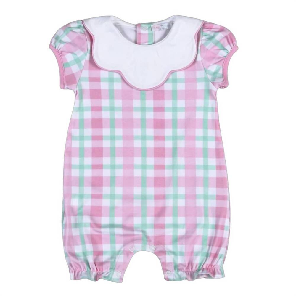 NEW BABY LOREN girl's jane bib bubble romper in pink plaid